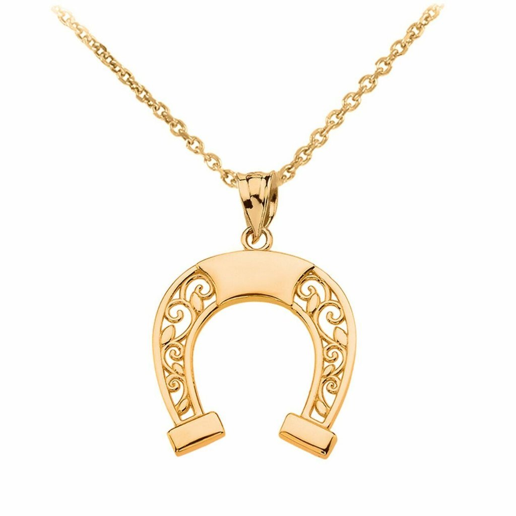 14k Solid Gold Filigree Arc Horseshoe Necklace
